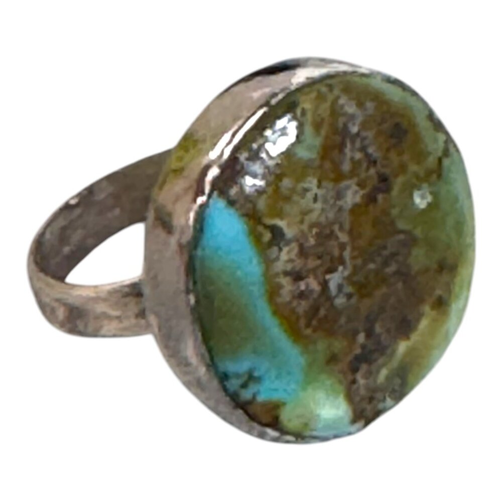 Navajo Sterling Silver Royston Turquoise Oval Ring Sz 8 Statement Large Vintage